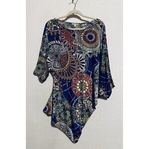 Alberto Makali Top Womens Medium Embellished Asymmetrical Tunic Artsy Boho